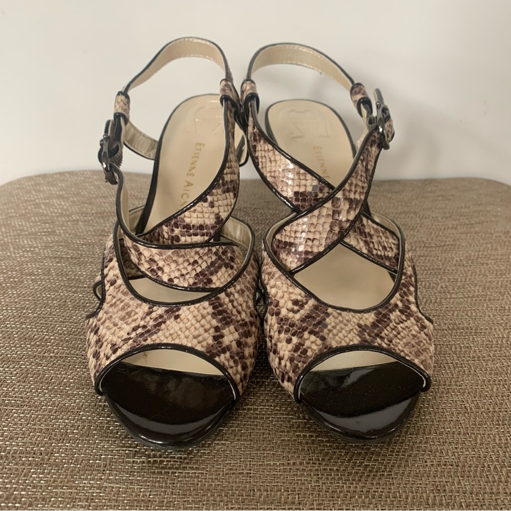 Etienne Aigner Snakeskin Heeled Sandals